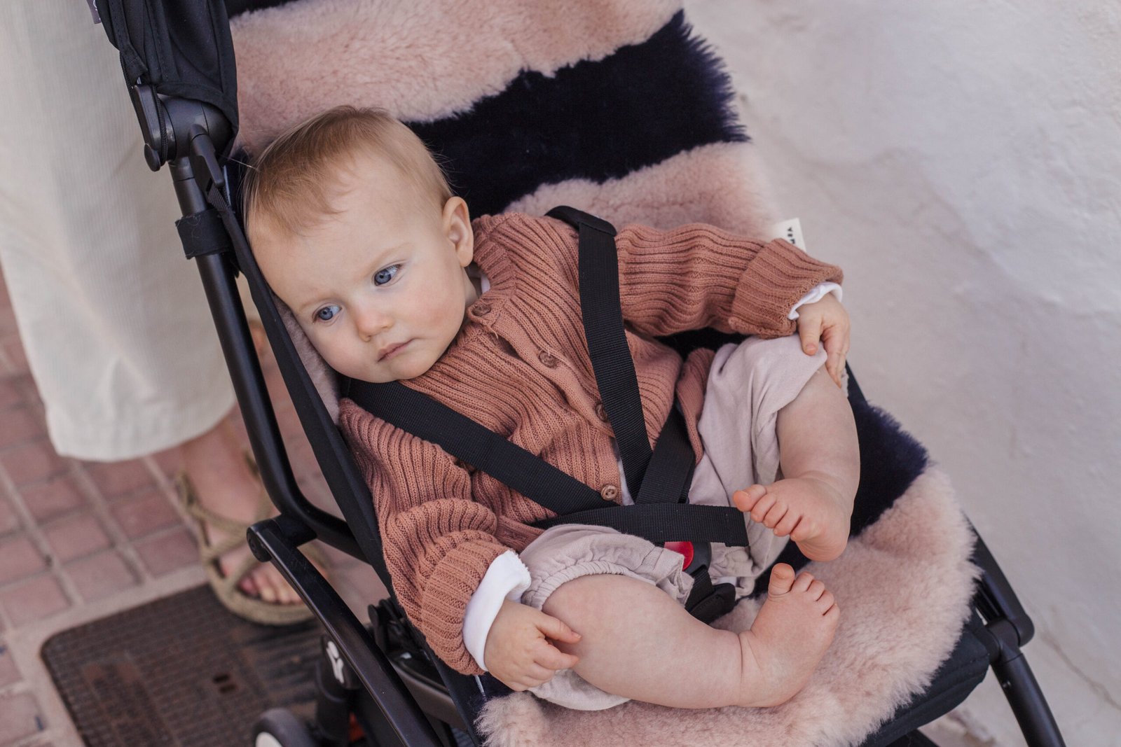 gallery image BINIBAMBA Blue Rose Stripe Snuggler®  Luxe schapenvacht buggy inleg